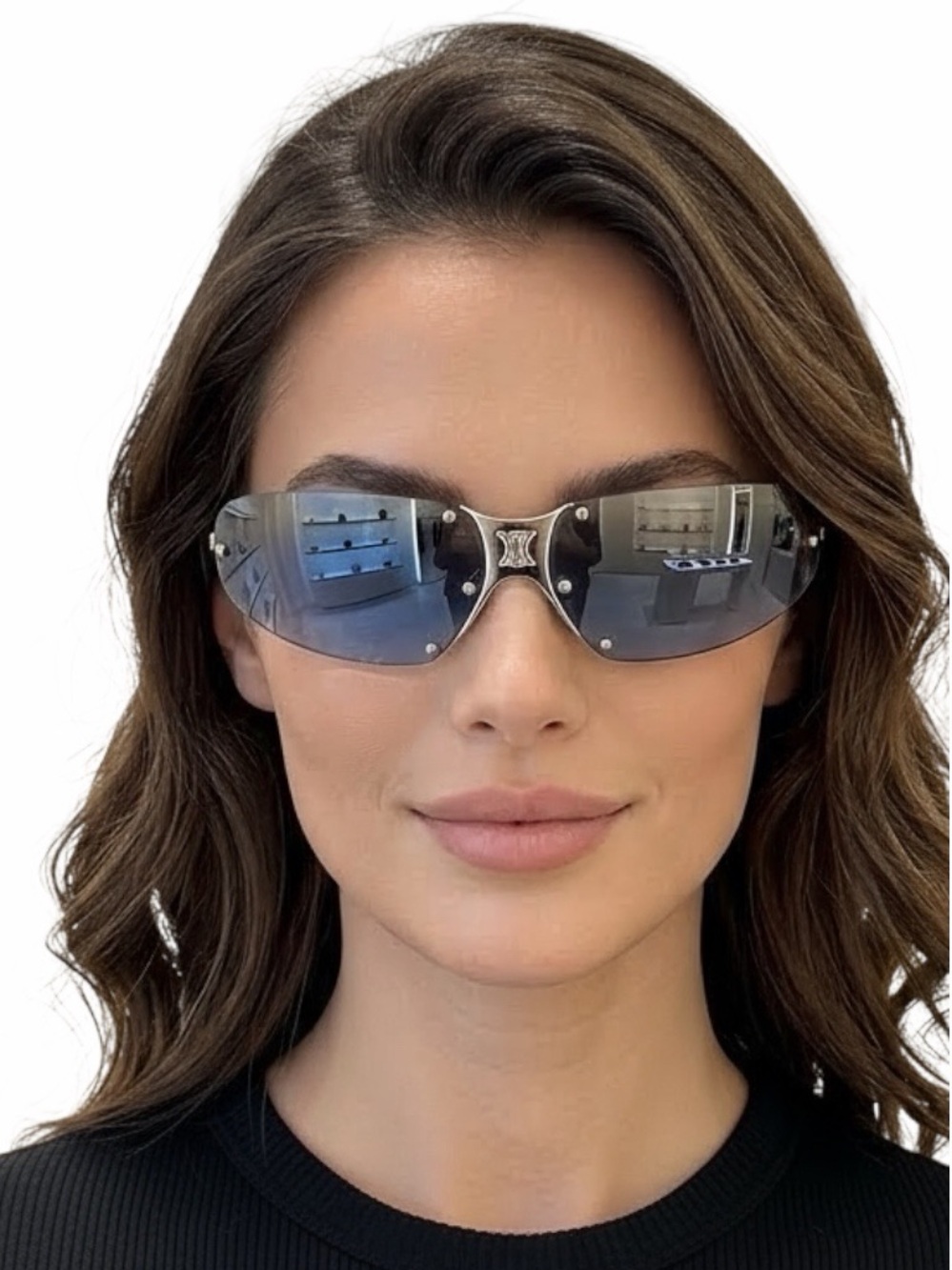 VTG Celine Triomphe Wrap Sunglasses SC 1032 Col. 581 Silver Y2K Deadstock Set